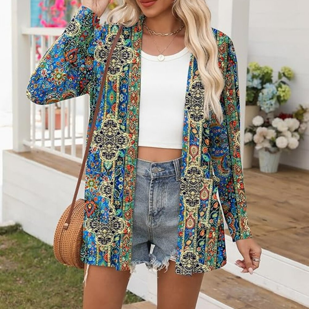 Multi Color Cardigan Cover‎ Up Loose Sweater Size Large Brand New !!